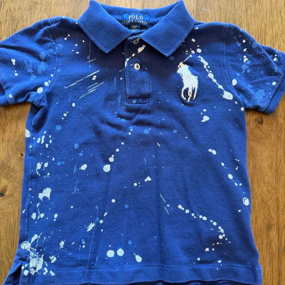 Polo Ralph Lauren Boys 3t Polo Blue Logo Paint Splatter